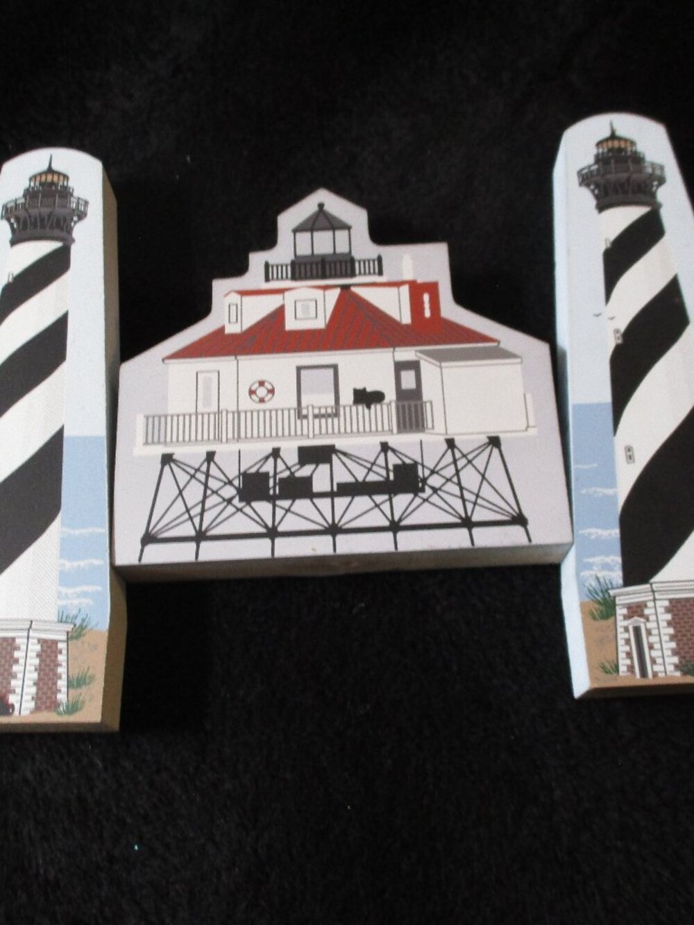 Lot of 3 The Cat's Meow Wooden Shelf Sitters Cape Hatteras Light & Thomas Point